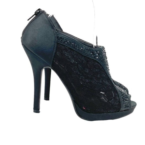 deb Black Rhinestone Lace Open Toe Stiletto Booties - Picture 1 of 13